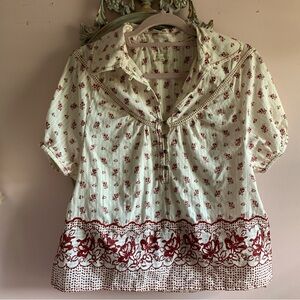 PILCRO Red and White Floral Blouse